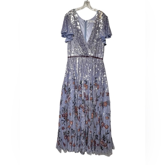 MAC DUGGAL Sequin Embellished A Line Flounce Sleeve V-Neck Gown Lilac Size 14 - Picture 5 of 10